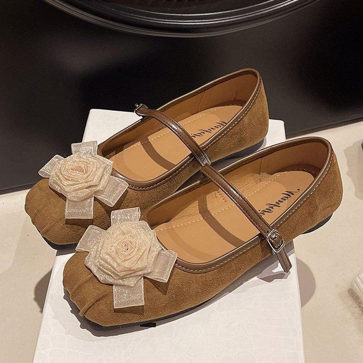 Flower Fairy Wind Mary Jane Shoes Buckle Single Shoes Women's Shoes 2025 Autumn New Soft-soled Flat-soled Shallow Mouth Beanie Shoes