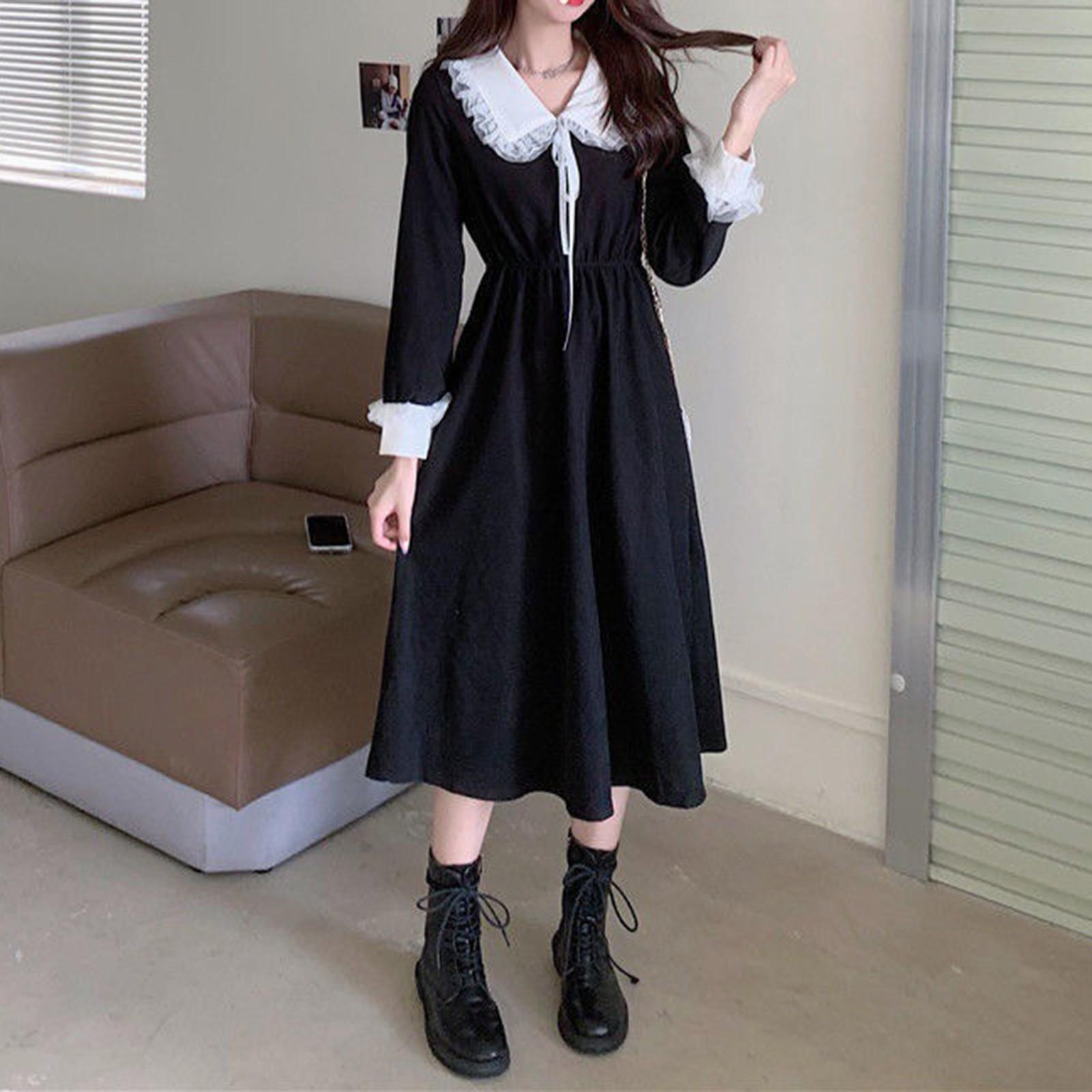 

Женское модное повседневное свободное платье без рукавов с V-образным вырезом и контрастным воротником M чёрный