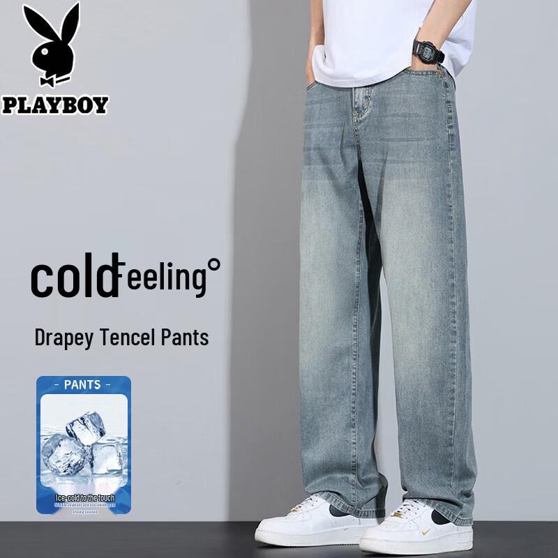 Playboy Men s Summer Loose Straight Tencel Jeans 38