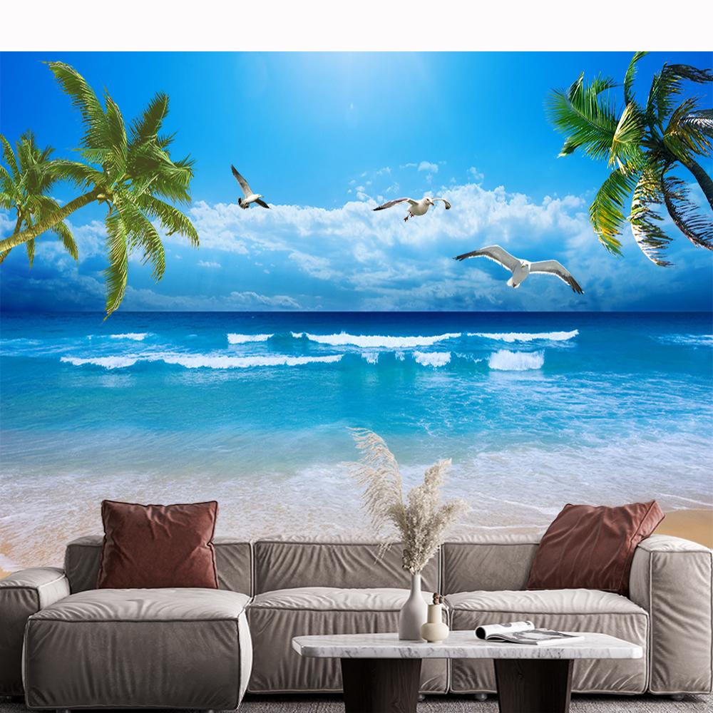 Sea Coconut Tree Wallpaper 3d Beach Wall Mural Ocean Beach Wallpapers Home Decor