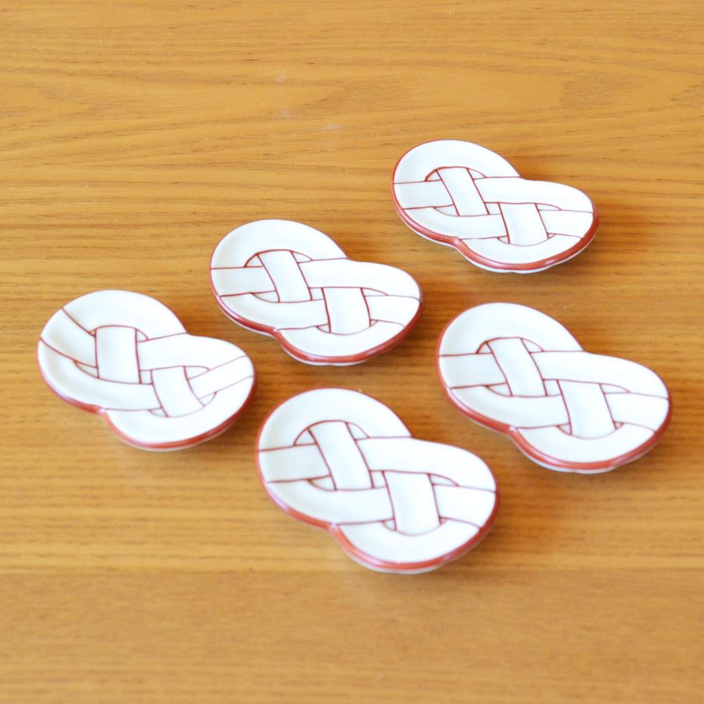 Set of 5 Chopstick Stylish and Arita Celebratory Vermilion Perfect for New Rests, Cute, Ware, Knot, Lines, Red, Year's