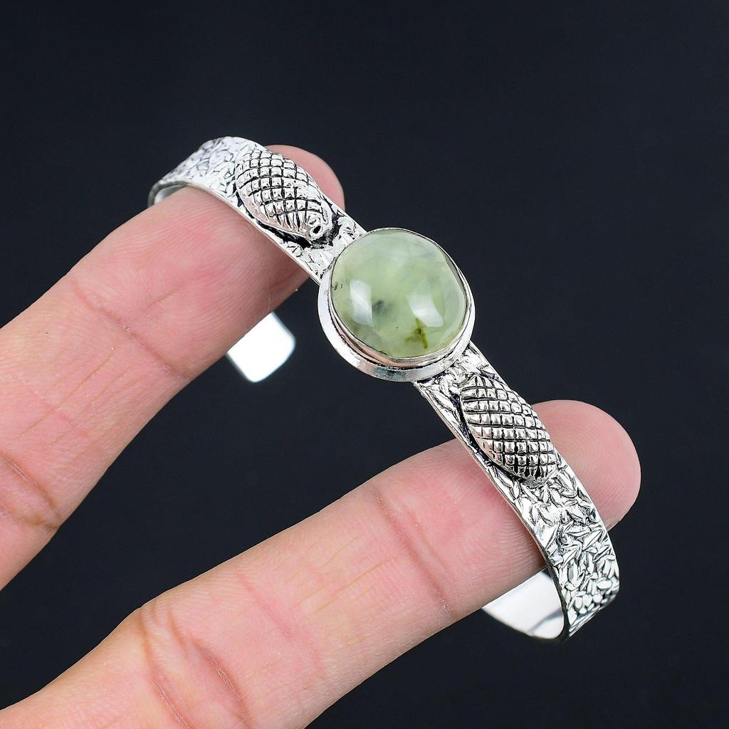 Daughters Day Sale Moss Moss Prehnite Stone 925 Sterling Silver Wedding Bangle