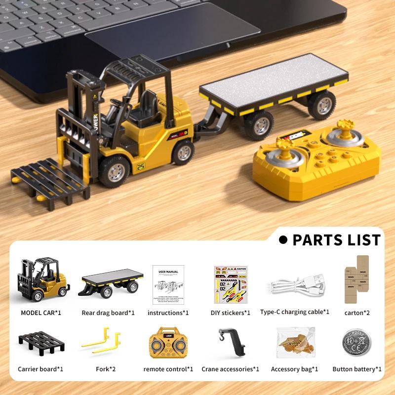 1/64 Mini Desktop Toy Car Alloy Rc Forklift Truck App 2.4G Remote Control Car Flatbed Cart Vehicle Toy for Children Adult Gifts