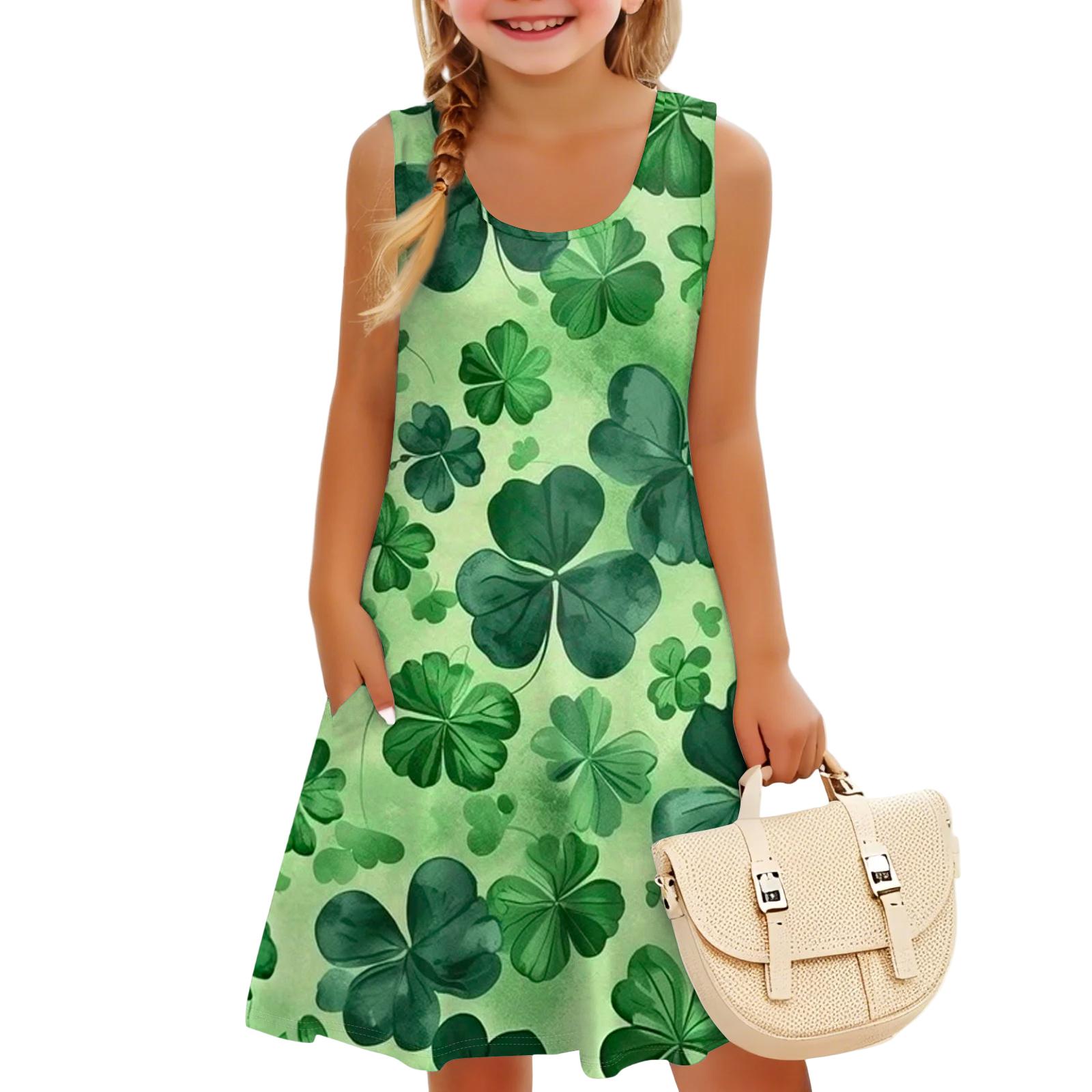 

Children s Sleeveless U-neck A-line St. Parmesan Print Casual Vacation Dress 160