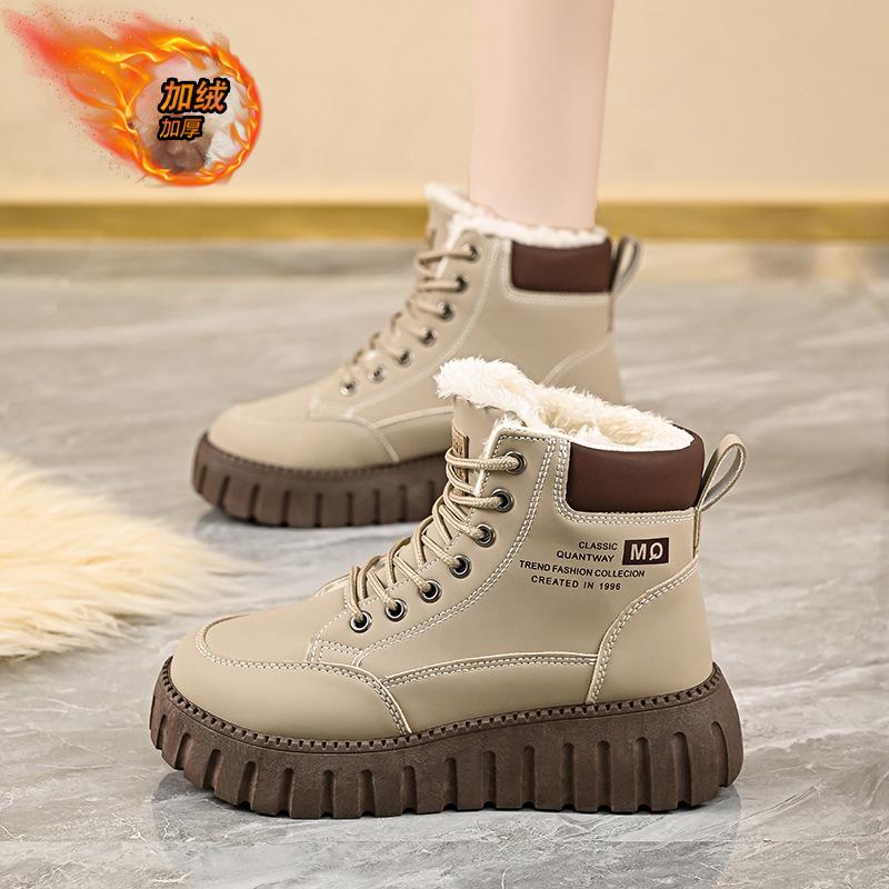 Winter velvet high-top Martin boots thickened thermal cotton shoes platform short boots casual snow boots