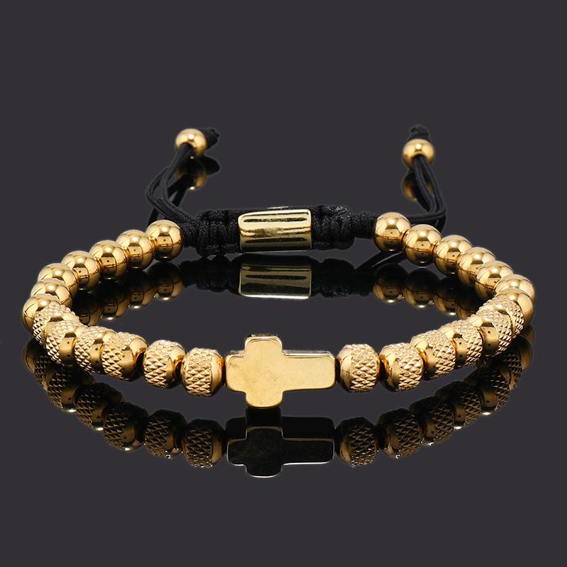 Luxury Stainless Steel Cross Charms Man Bracelet For Women Titanium Steel Beaded Zircon Gift Adjustable Bracelet