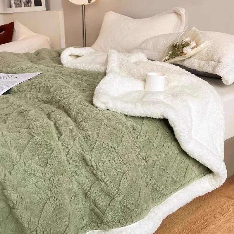 Version Silk Fleece Lamb Fleece Bedroom Living Room Study Thickened Silk Fleece LambFleece Doublesided Blanket