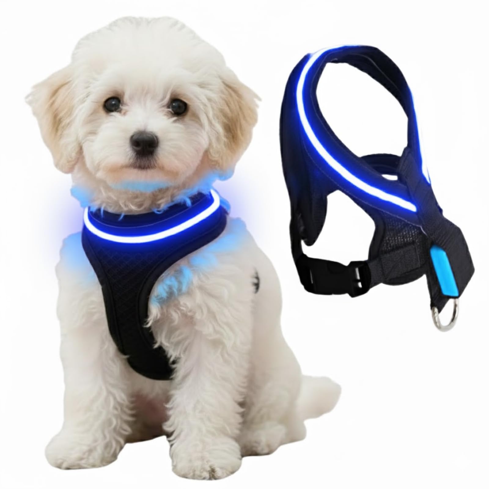 

Cute Dog Harness for Suitable for and Large Made by a Japanese with Illuminated LED Lights Walks, Small, Medium, Dogs, Company, (Blue, S) синий