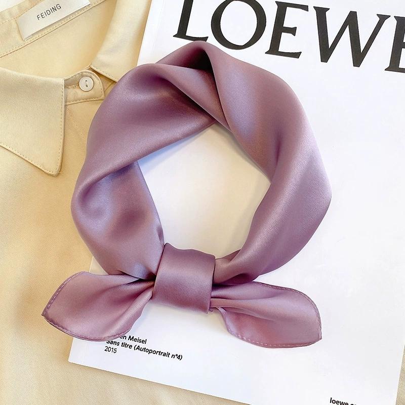 53CM Square 100% Mulberry Silk Scarf Solid Color Roll Edge Small Head Neck Hijab Women Decoration Kerchief Silk Bandana Scarves