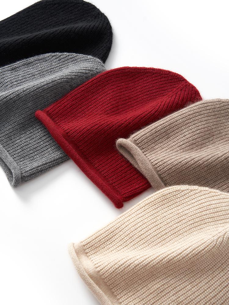 Thick Rolled Hem Women Cashmere Knitted Caps Moss Stitch Beanies Fashion Winter Hat Soft Hat Wool Blend Warm Hair Bonnet