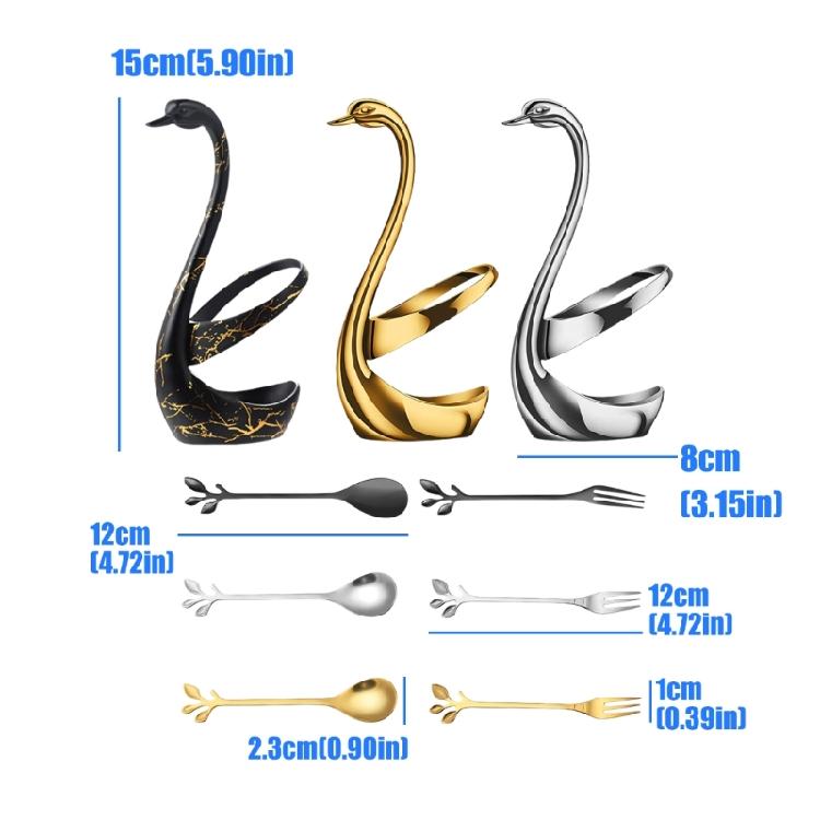 Rustproof Stainless Steel Ice Creams Spoon And Cocktails Fork Pack With Elegant Cygnet Stand Base For Gift