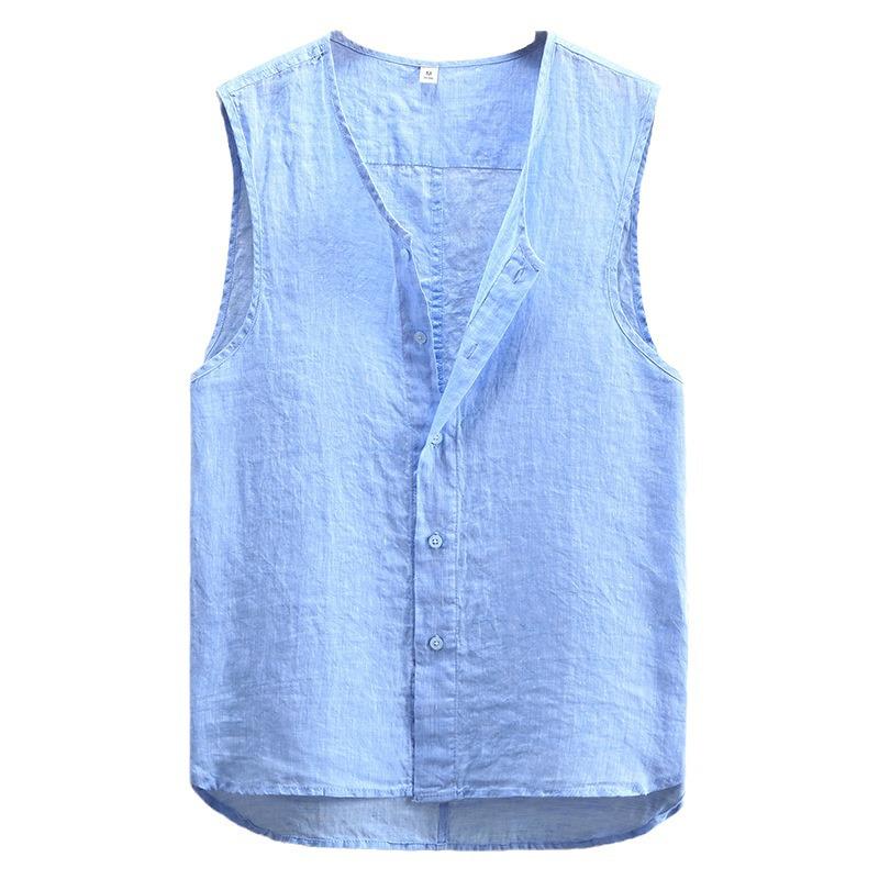 Men's Sleeveless Washed Linen Vest - Retro, Breathable, and Lightweight In Solid Summer Colors