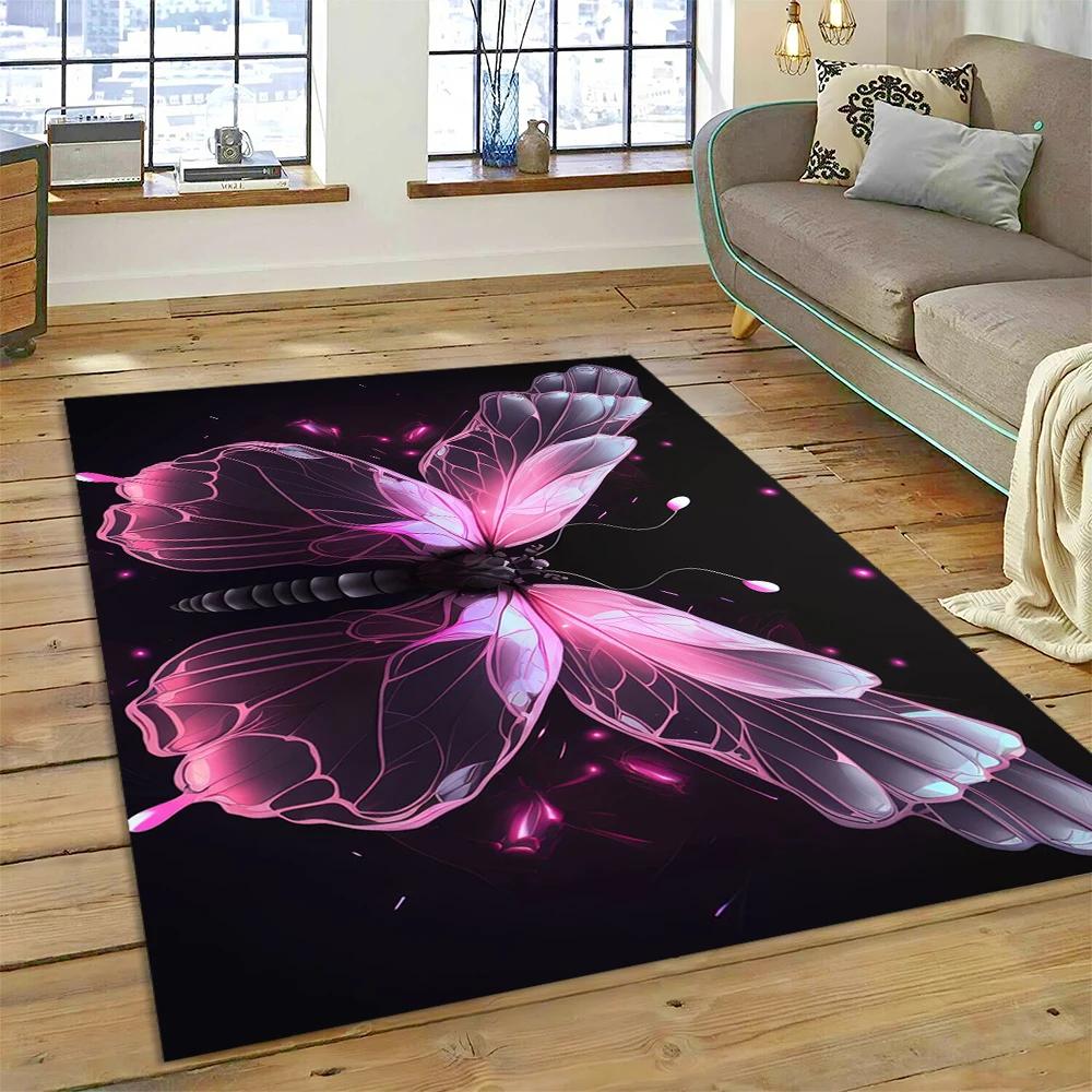 HD Fantasy Butterfly Flower Cartoon Carpet Rug for Home Living Room Bedroom Sofa Doormat Decor,Kids Area Rug Non-slip Floor Mat