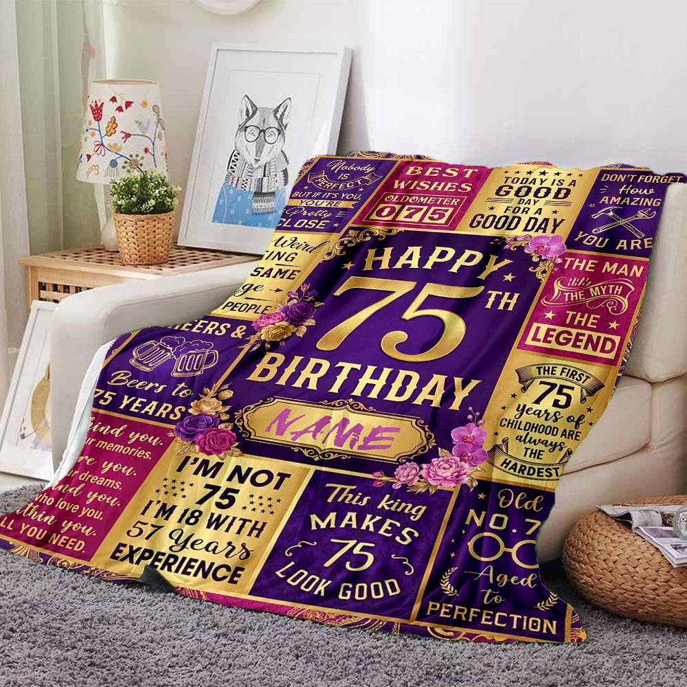 Golden Milestone Celebration Blanket Personalized Name Soft Warm And Versatile For Sofa Bed Office And Travel Machine Washable Comfortable In All