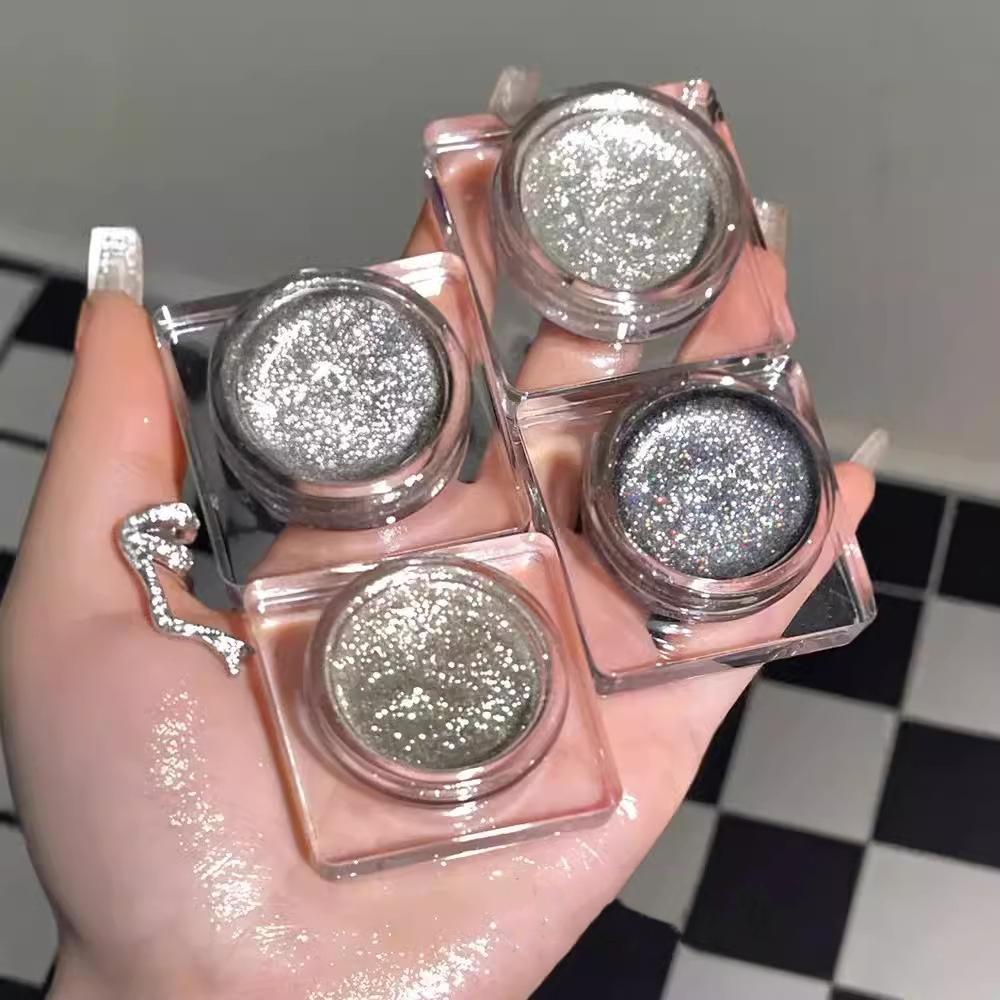 Glitter Punk Smoky Black Eyeshadow Gel Makeup Palette Metallic Dark Silver Wet Monochrome Eyes Shadow Highlighter Pearl Pigments Cosmetics