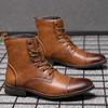New autumn and winter Martin boots fashionable large size pointed retro leather boots high top British casual men's shoes 98666
