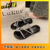 Flat bottom set of toes Internet celebrity French rhinestone slippers 2025 new with skirt women's beach sandals women's summer wear