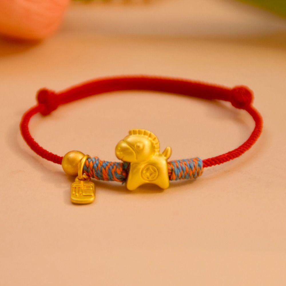 Chinese Style Lucky Pony Red Rope New Year Hand Rope Fortune Bracelet Horse Year Bracelet  Women