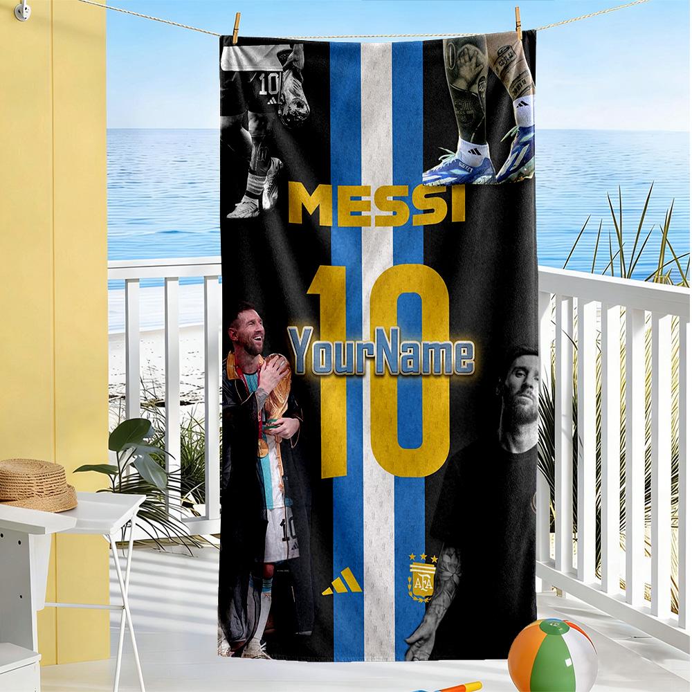 Messi Customize Your Name Beach Towel Quick-Dry Soft Microfiber Suitable for Swimming Gym Camping Yoga Vacation
