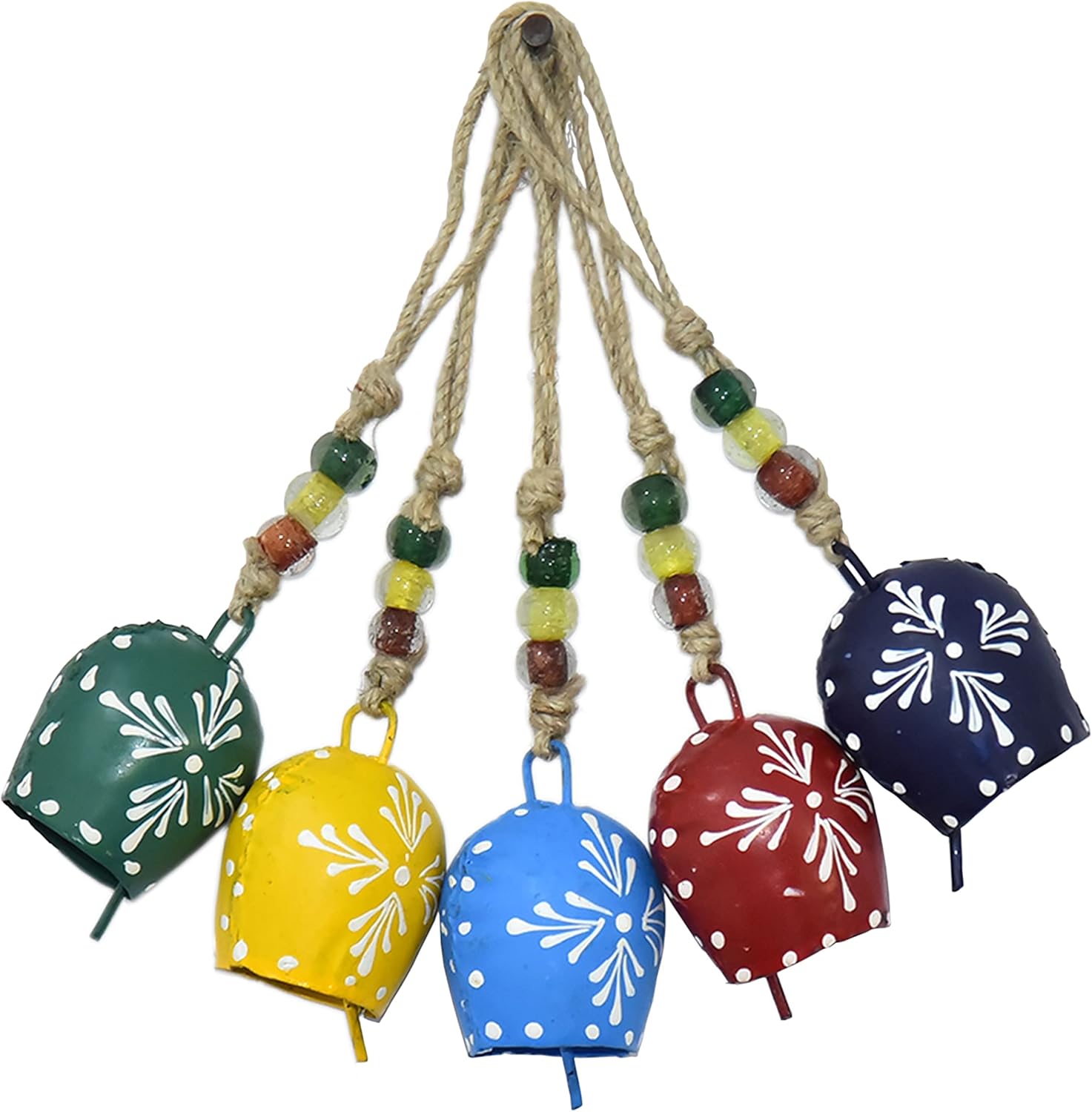 

Handmade Boho Wind Chimes with Bells, Set of 5 Vintage Cowbells for Garden, Porch, and Wall Decor, Eco-Friendly Gift
