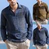 Men's Village Coat Lapel Linen Loose-Type Daily Check Village Long Sleeves