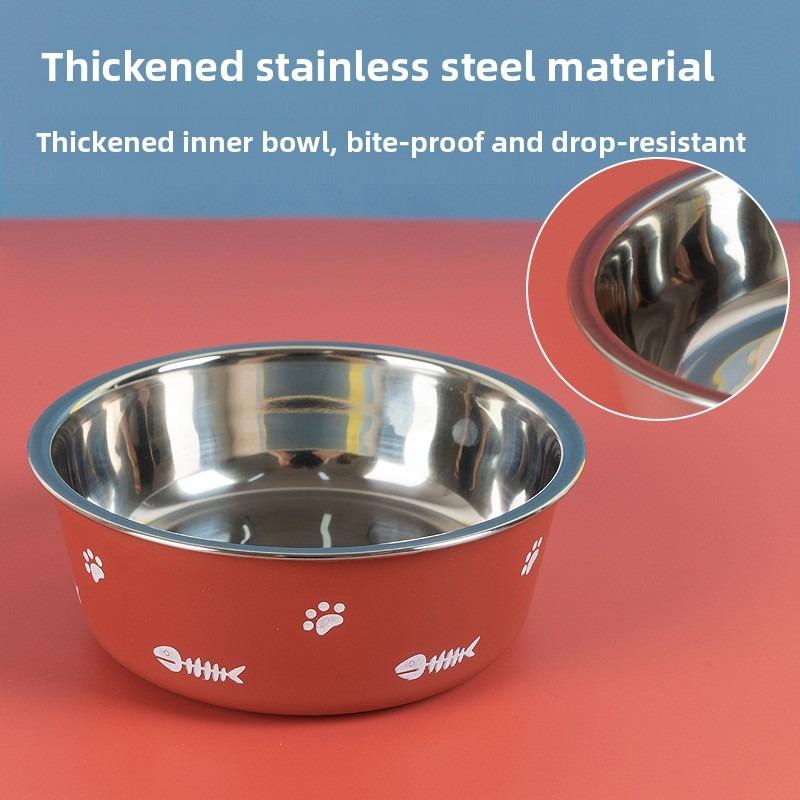 New Double-layer Thickened Floor-absorbing Dog Bowl with Anti-slip Feature - Pet Bowl Made of Stainless Steel, Suitable for Dogs and Cats