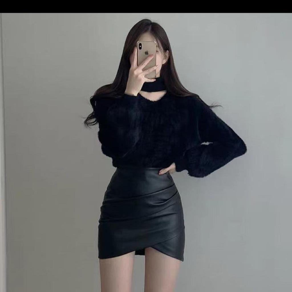 New Autumn and Winter V-neck Halterneck Sweater for Women Imitation Mink Velvet Lazy Style Loose Outer Knitted Sweater Top for Women