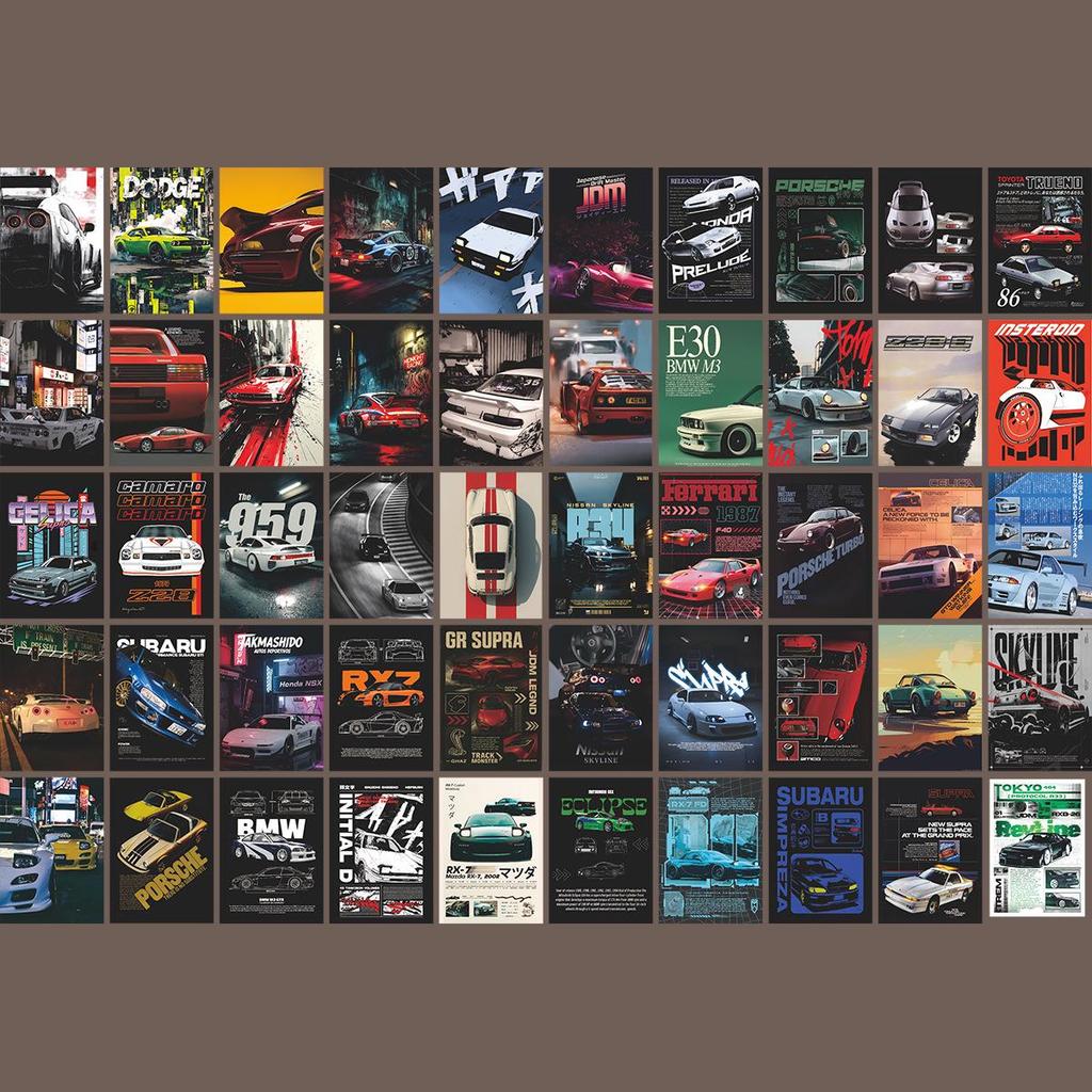 50pcs JDM Car Stickers: Initial D, Porsche, Ferrari, for Luggage & Computer Decoration