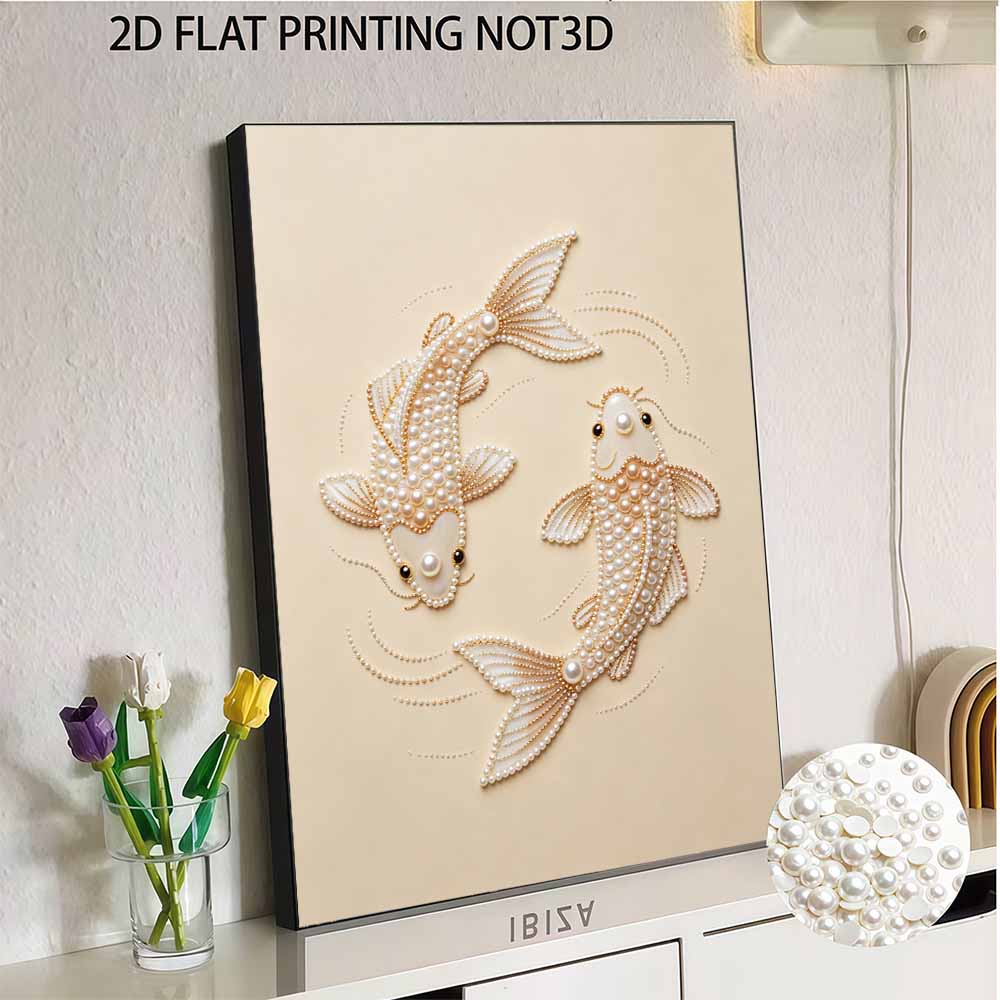 DIY Pearl Embroidery Diamond Painting Kit Koi Fish Sparkling Beads Art Craft Handmade Decoration Gift for Home Use