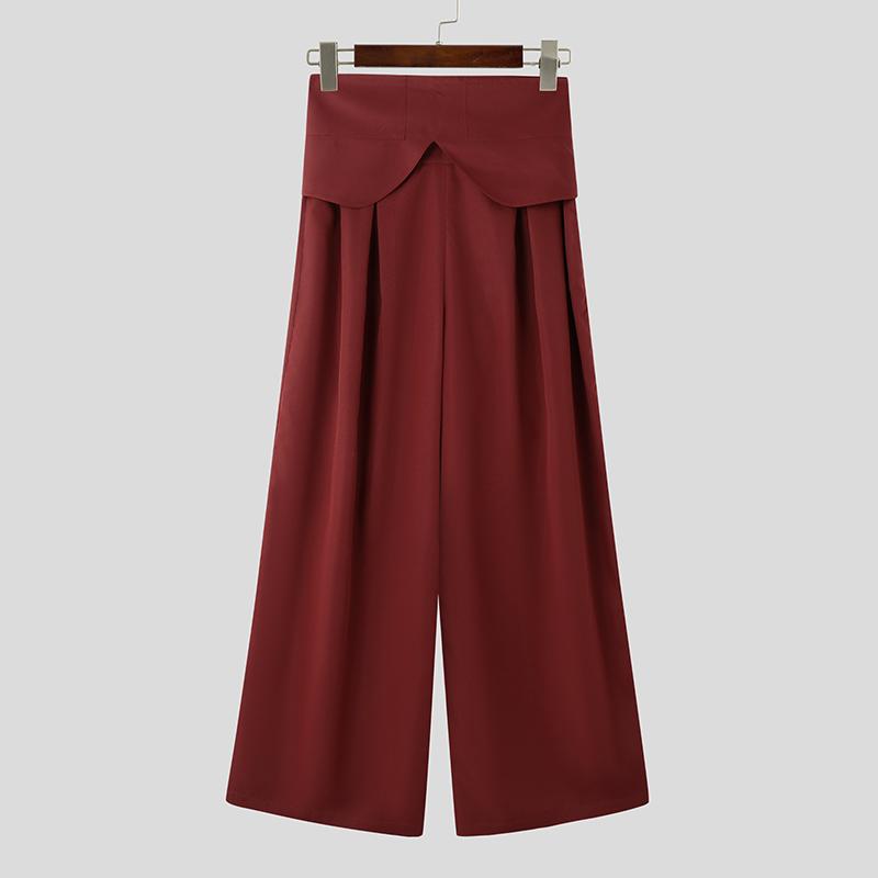 INCERUN Men High Wrap Waist Side Zip-up Casual Loose Wide Legs Pants Long Trousers
