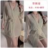 Women's Sheer Mesh Butterfly Bra Cup Deep V Cami Sleep Dress with Robe Lounge Set