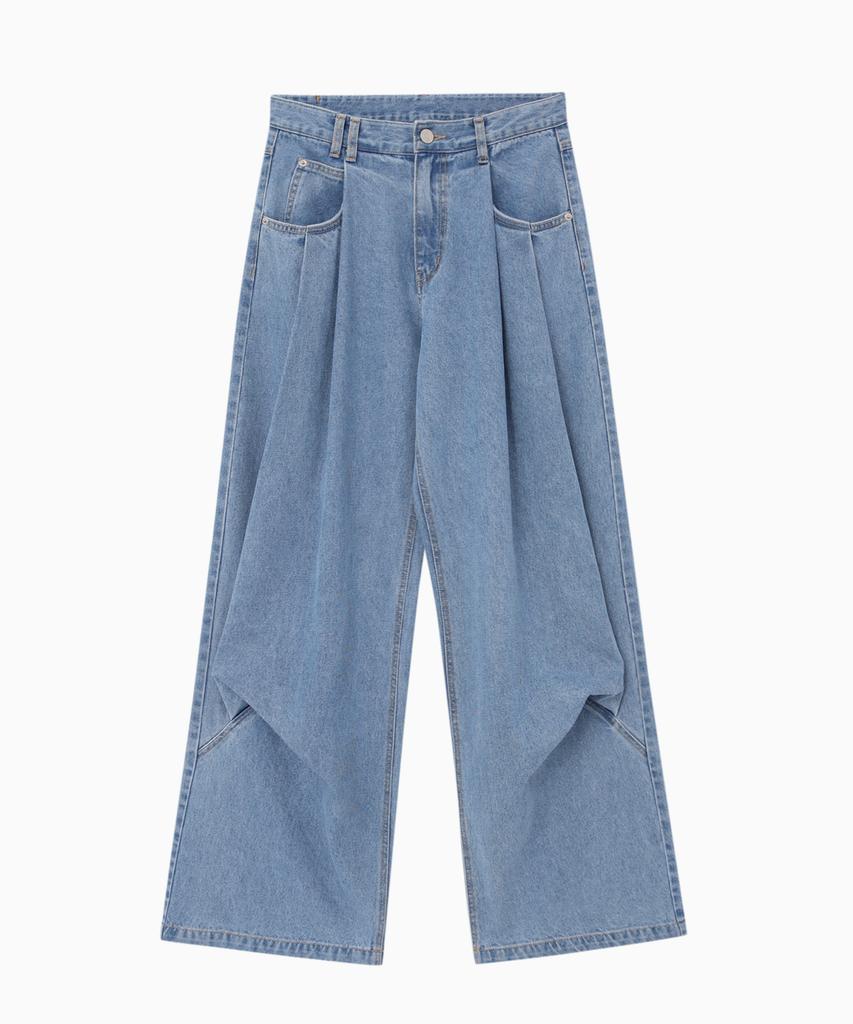 Jenyujeu Women'S Wise Pintuck Denim Pants - Blue