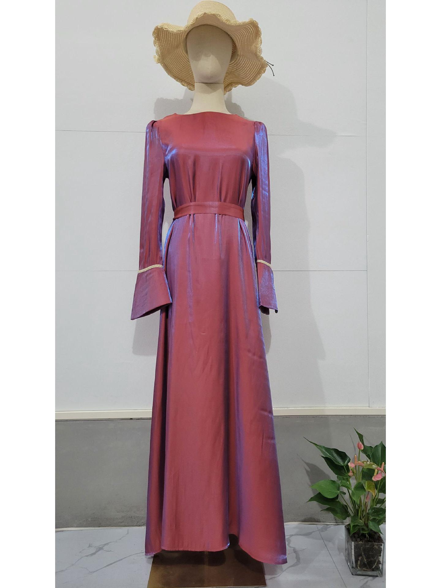 

2024 Quiet Color Glitter Satin Swing Dress - Elegant Middle East Style XL