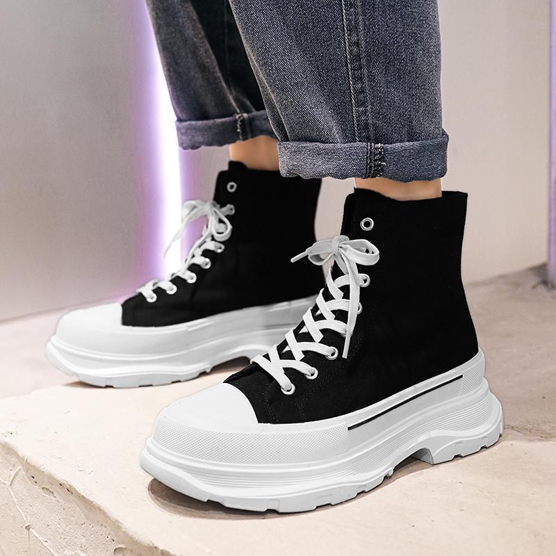 Invisible Inner Heightening Men's Shoes 12cm High-top Board Shoes Men's Heightening Shoes 10cm Casual Canvas Thick-soled Trendy Shoes COS