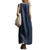 Frühling Sommer Neues Lockeres Ärmelloses Baumwoll-Leinenkleid mit 3D-Taschen, Lässiges Damenkleid für Europäische Amerikanische Crossbody-Mode