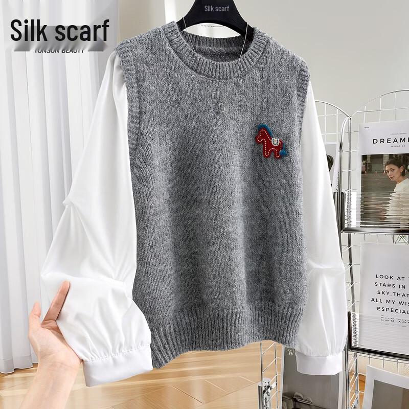 Women s Wool Blend Horse Motif Knit Sweater One Size