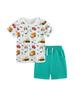 European Style Kids' Summer Two-Piece Set with Cartoon Car Print - Short Sleeve and Shorts