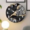 1pc round wooden wall clock, modern simple marble texture pattern design wall clock, silent clock, suitable for living room, din