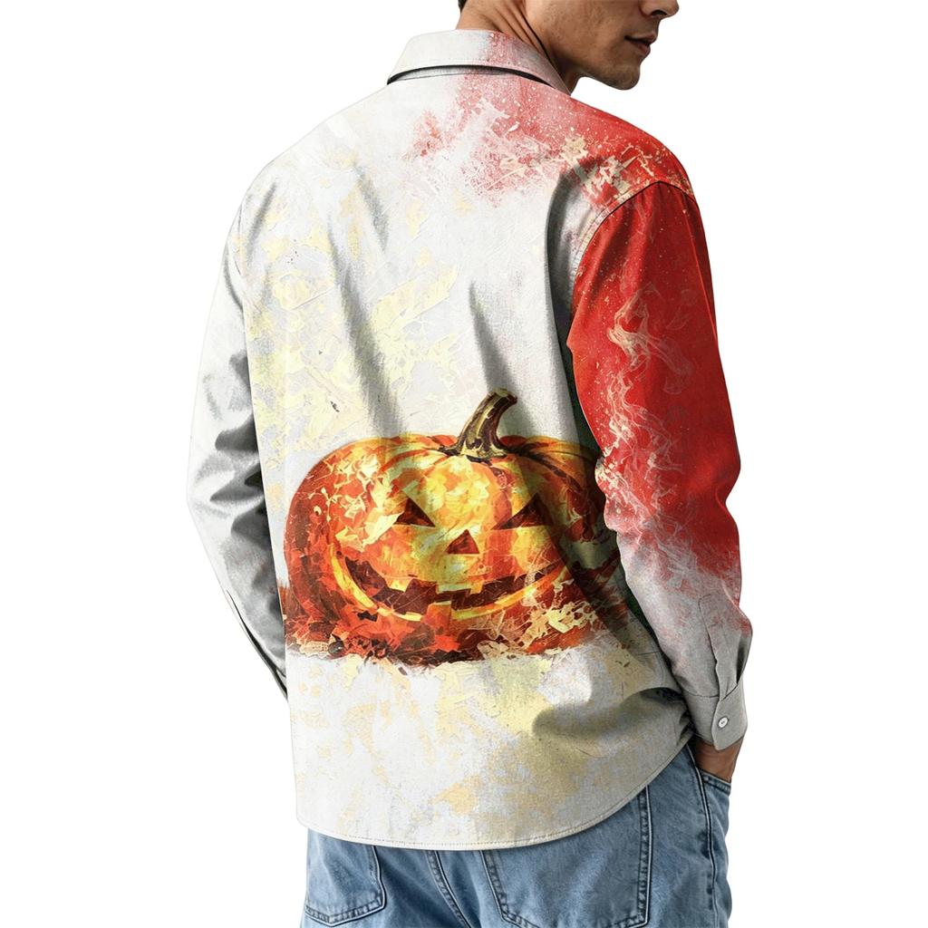 Men's Long Sleeve Button Down Halloween Print Shirt