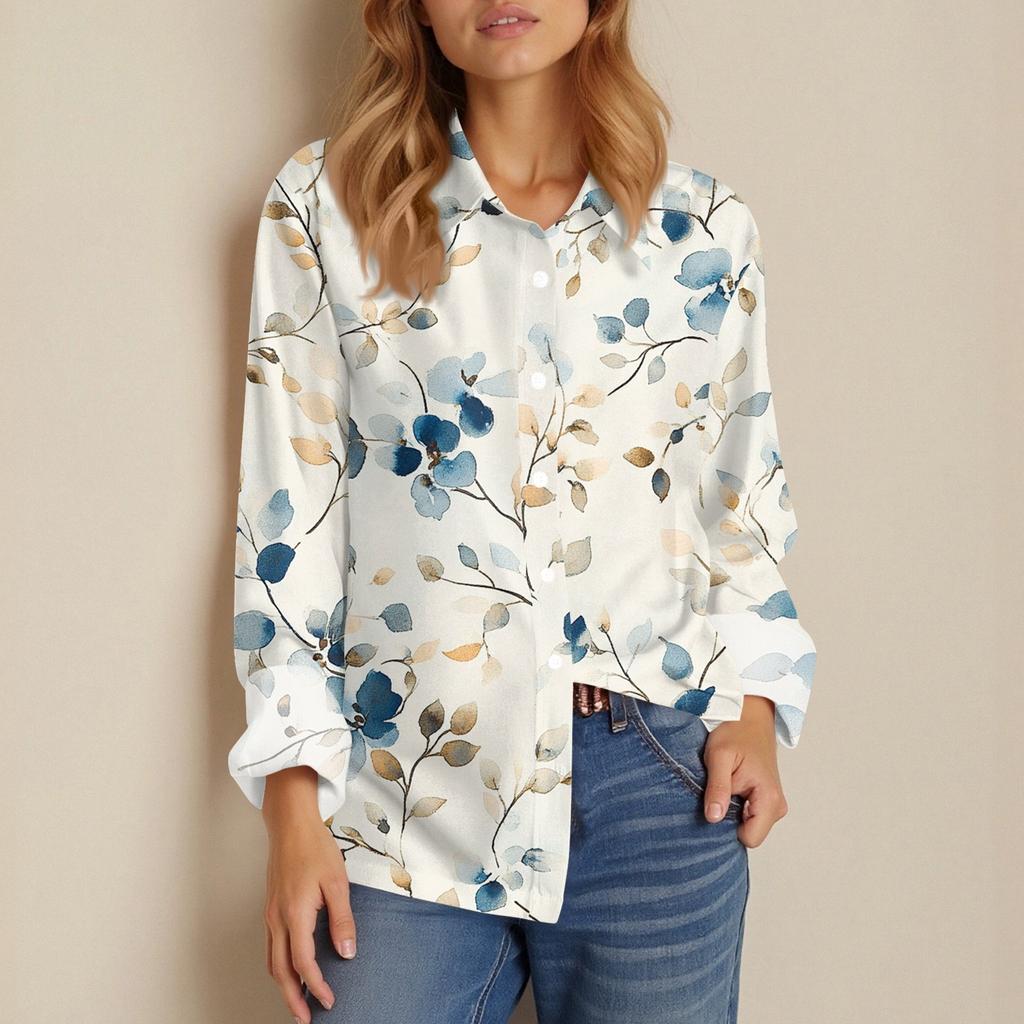Women's Shirt Blouse Print Button Long Sleeve Casual Basic Shirt Collar Regular Top
