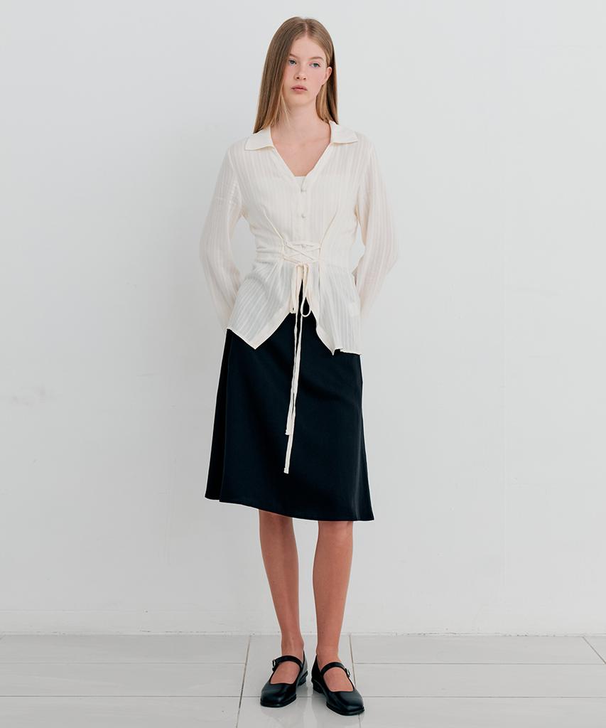 ITOV SEOUL Tencel Flare Midi Skirt Bk