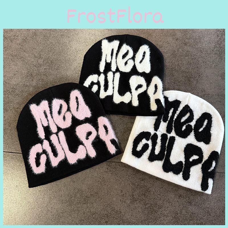 Letter Style Street Pattern Neutral Plush Casual Knitted Hat For Fall Winter And