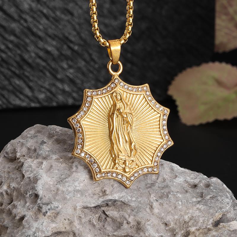Classic Catholic Virgin Mary Square Pendant Necklace for Men Women Christian Religious Prayer Amulets Jewelry Gifts