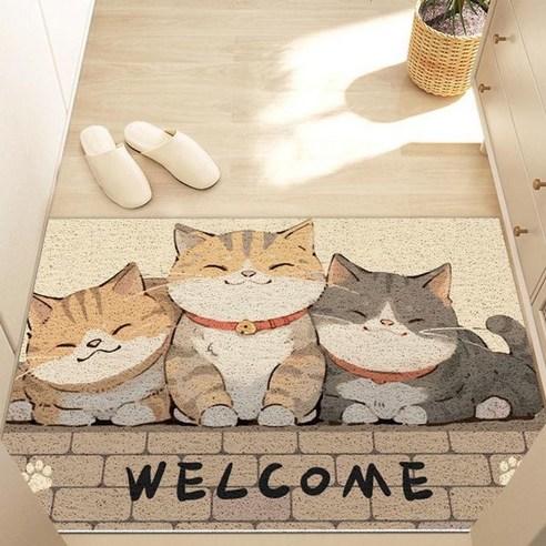 Kawai Door Mat Carpet Cute Lazy Three Cats Paw Print Pattern Non Slip Print Entryway Rug for Badroom Living Room Home Decoration