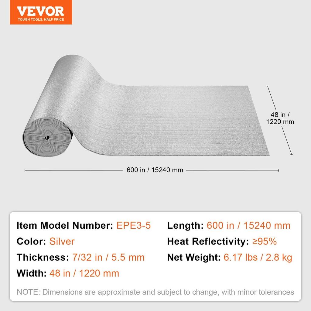 Double Reflective Insulation Roll Foam Core Radiant Barrier 48 In X 50 Ft