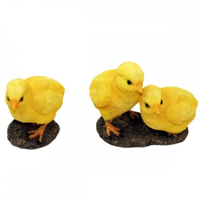 Poussin de jardin en polyrésine, statuette lot de 2 décorations de jardin (L x H x P): environ 13 x 7 x 11,5 cm et 6 x 8 x 9 cm