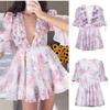 Womens Floral Chiffon A-Line Mini Dress With U-Neck High Waist Sleeveless Streetwear