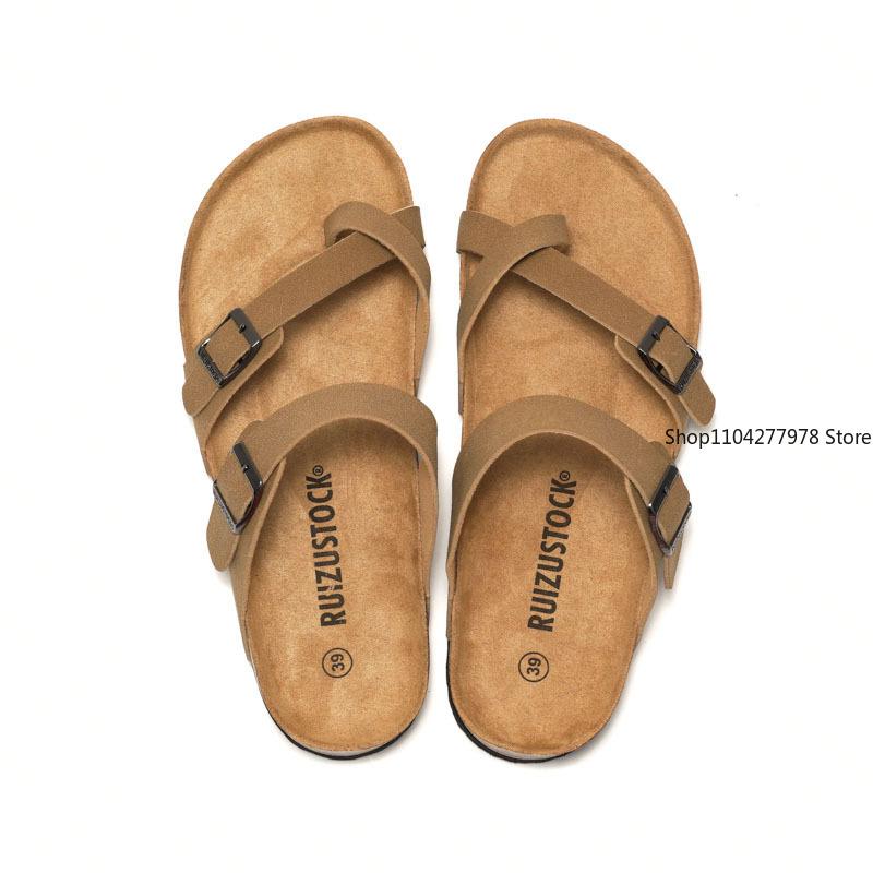 Mode 2025 Neue Mode Korksandalen Damen Klassische Kork Wildleder Fußbett Pantoletten Weibliche Sommer Strandsandalen Mit Verstellbarer Schnalle