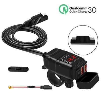 QC3.0 Motorcycle Dual USB Quick Charger 12V Handlebar Waterproof Socket Adapter Voltage Display ON OFF Switch for Phone Tablet