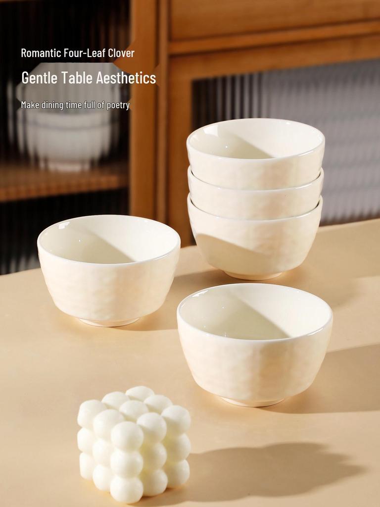 Set of 10 Ceramic Underglaze Rice Bowls - Cream Style, Ideal for Soup and Noodles (2025 New Design)